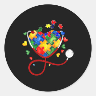 Pegatina Redonda Rompecabezas Del Corazón Stethoscope Er Rn Cna Enf