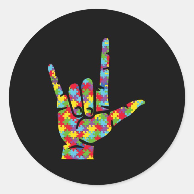 Pegatina Redonda Rompecabezas del lenguaje del Rótulo de amor y aut (Anverso)