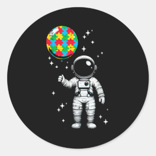 Pegatina Redonda Rompecabezas globo astronauta autismo dulce concie