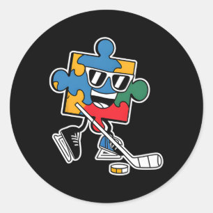 Pegatina Redonda Rompecabezas Hockey Hockey Hockey Autismo Sensibil