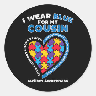Pegatina Redonda Rompecabezas Vestido Azul Para Mi Primo Autismo Co