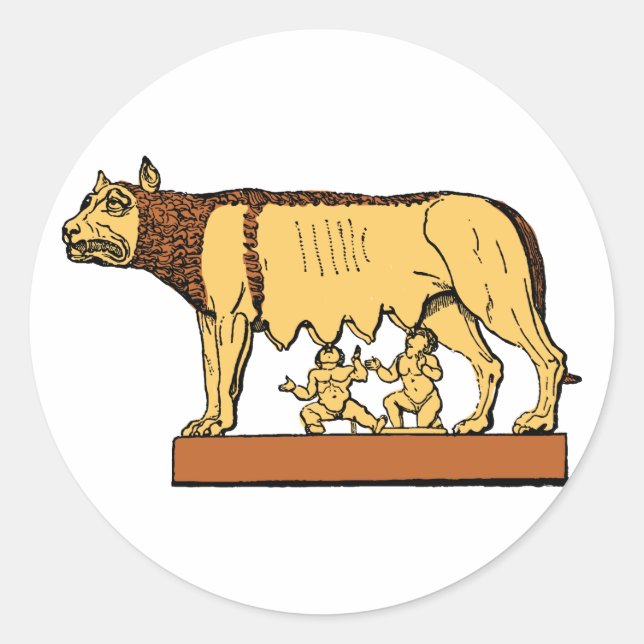 Pegatina Redonda Romulus y Remus (Anverso)