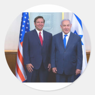 Pegatina Redonda Ron DeSantis Y Benjamin Netanyahu