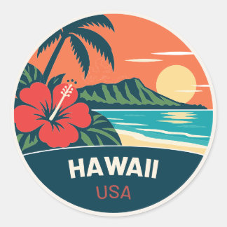 Pegatina Redonda Rond Hawaii USA – Vintage Travel Sticker
