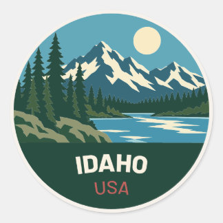 Pegatina Redonda Rond Idaho USA – Vintage Travel Sticker