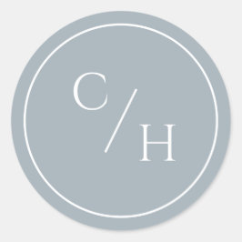 Pegatina Redonda Ronda azul y blanco turbio con 2 iniciales