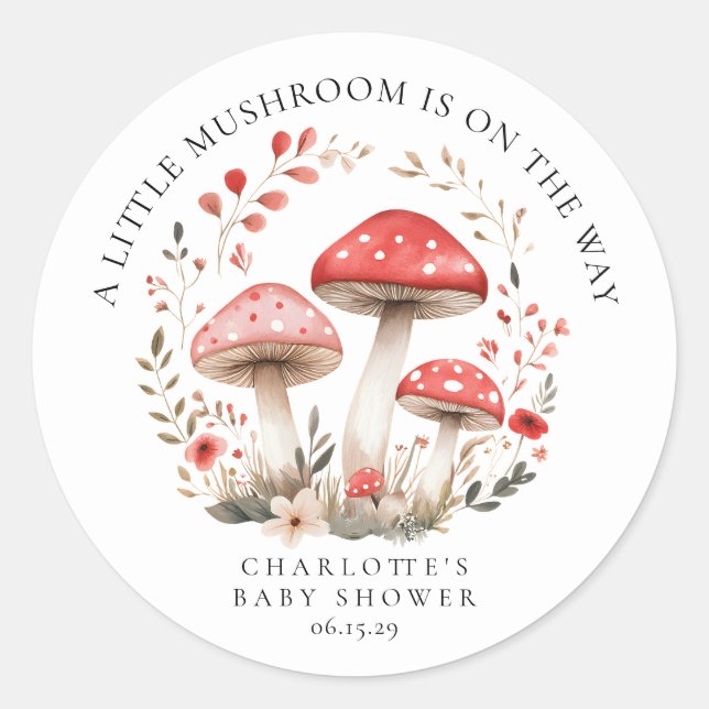 Pegatina Redonda Ronda Baby Shower de Little Mushroom Wildflowers (Anverso)