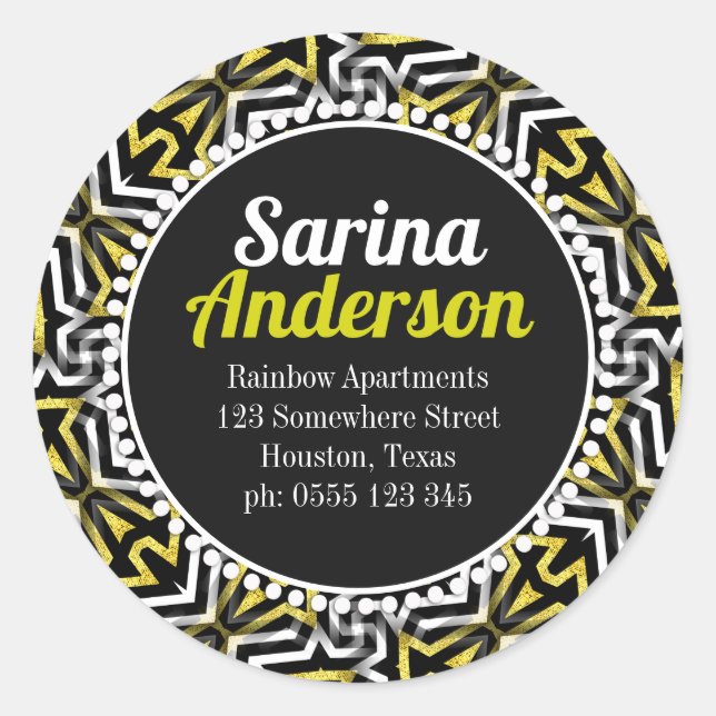 Pegatina Redonda Ronda de direcciones de retorno de patas de oro y  (Anverso)