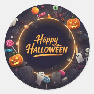 Pegatina Redonda Ronda de "Feliz Halloween"