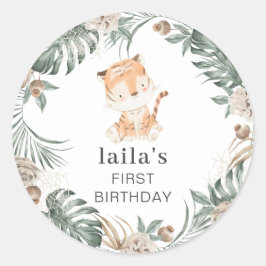 Pegatina Redonda Ronda de vegetación con flores de tigre