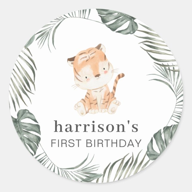 Pegatina Redonda Ronda de vegetación de tigres (Anverso)