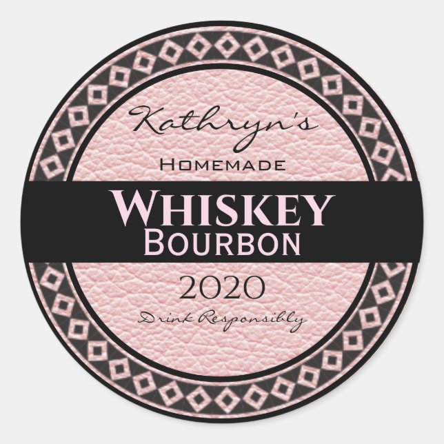 Pegatina Redonda Ronda personalizada de cuero rosa (Anverso)