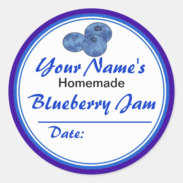 Pegatina Redonda Ronda personalizada de jam jar labels Blueberry Ja (Anverso)
