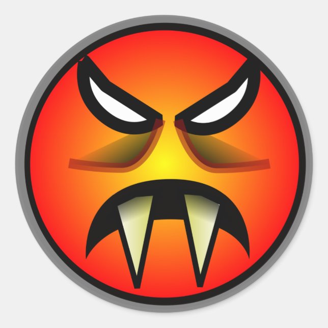 Pegatina Redonda Ronda temible y cara malvada Naranja de los fanáti (Anverso)