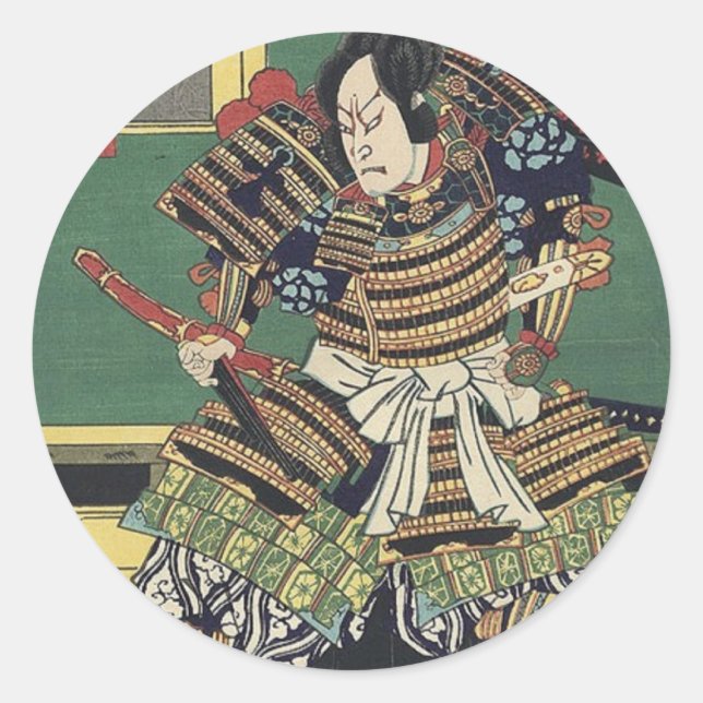 Pegatina Redonda ronin knight japanese ukiyo-e samurai warrior (Anverso)
