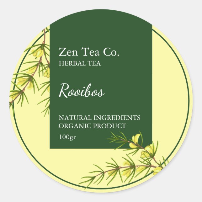 Pegatina Redonda Rooibos Herbal Tea Business Label (Anverso)