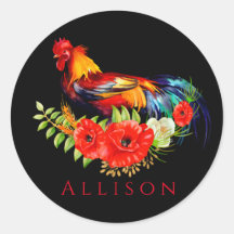 Rooster con Poppies Rojo Negro Personalizado