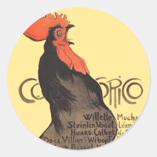 Pegatina Redonda Rooster Steinlen Cocorico Arte francés