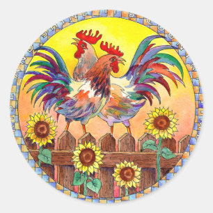 Pegatina Redonda ROOSTERS DE SOL por SHARON SHARPE