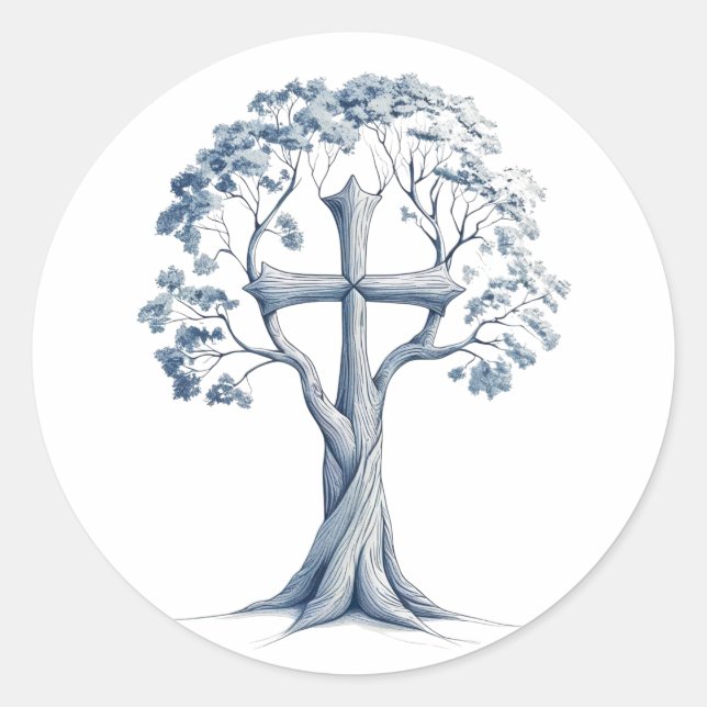Pegatina Redonda Rooted in Grace Cross Tree Sticker (Anverso)
