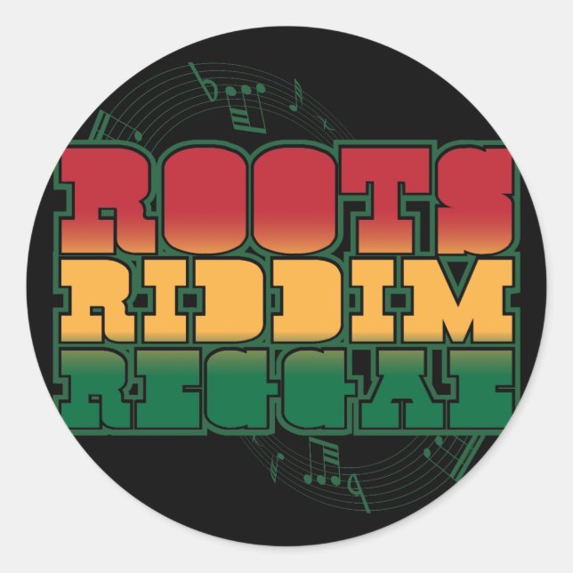 Pegatina Redonda Roots Riddim Reggae (Anverso)