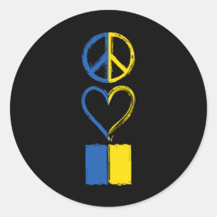 Pegatina Redonda Ropa con bandera ucraniana de Paz Amor Ucrania
