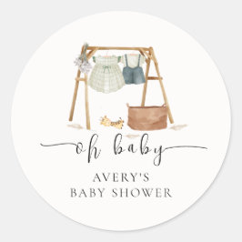 Pegatina Redonda Ropa de Baby Shower de Boho Minimalista neutral de