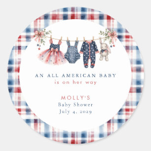 Pegatina Redonda Ropa de bebé patriótica americana Baby Shower