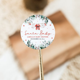 Pegatina Redonda Ropa de bebé Santa bebé rojo Navidad Ropa de bebé 
