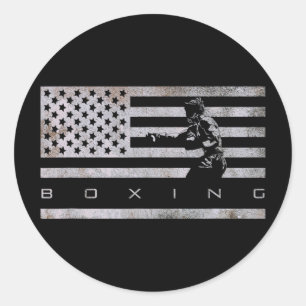 Pegatina Redonda Ropa de boxeo con bandera americana - Boxeo 1 