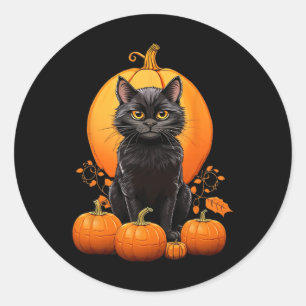 Pegatina Redonda Ropa De Calabaza De Halloween De Gato Negro Retro