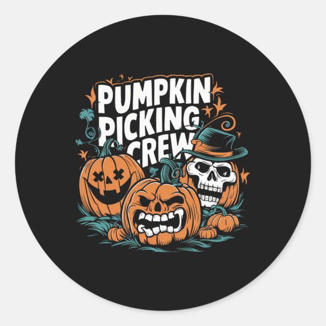 Pegatina Redonda Ropa de calabaza divertida de la tripulación de pi (Anverso)