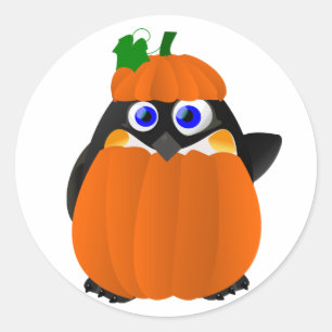 Pegatina Redonda Ropa de calabaza Halloween Penguin
