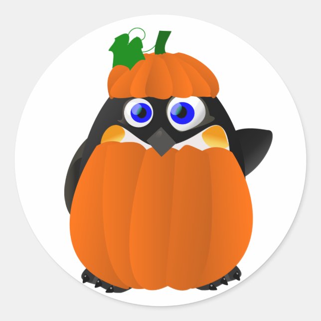 Pegatina Redonda Ropa de calabaza Halloween Penguin (Anverso)