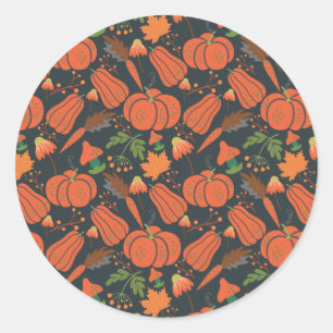 Pegatina Redonda Ropa de calabaza roja sin soldadura y zanahorias
