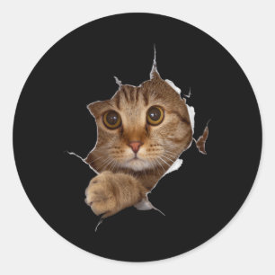 Pegatina Redonda Ropa de felino dulce desgarrada - Grasa divertida 