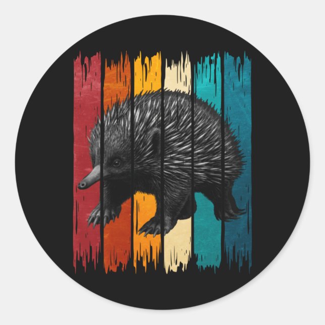 Pegatina Redonda Ropa de hombre Echidna Retro Performance (Anverso)