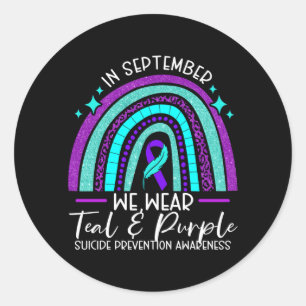 Pegatina Redonda Ropa De Hombre Teal Morado Conciencia De Prevenció