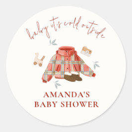 Pegatina Redonda Ropa de Juguetes de Invierno de color marrón rojo