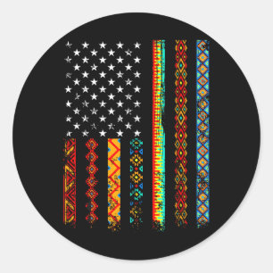 Pegatina Redonda Ropa de kente africana Bandera estadounidense negr