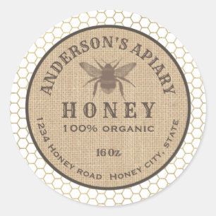 Pegatina Redonda Ropa de lino rústica vintage abeja de abeja