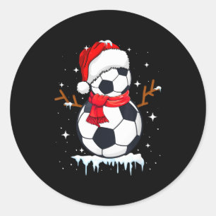 Pegatina Redonda Ropa de muñeco de nieve de fútbol, hombres diverti