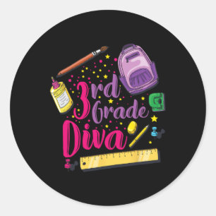Pegatina Redonda Ropa de niña diva de 3er grado para el primer día