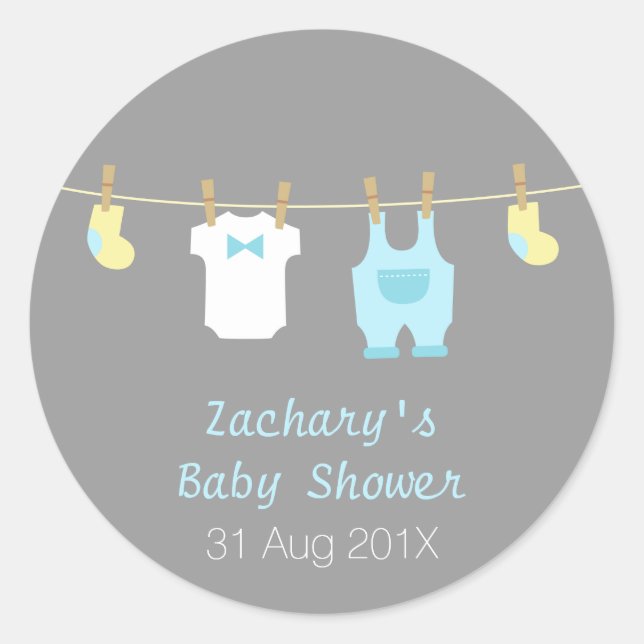 Pegatina Redonda Ropa de niño elegante y lindo, Baby Shower (Anverso)