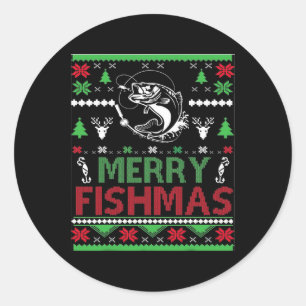 Pegatina Redonda Ropa de Pescado de Navidad Fea B