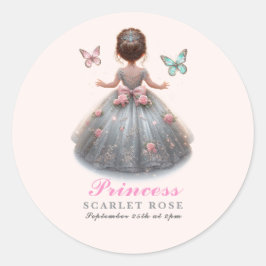 Pegatina Redonda Ropa de plata rosa vestido Fairytale fiesta de cum