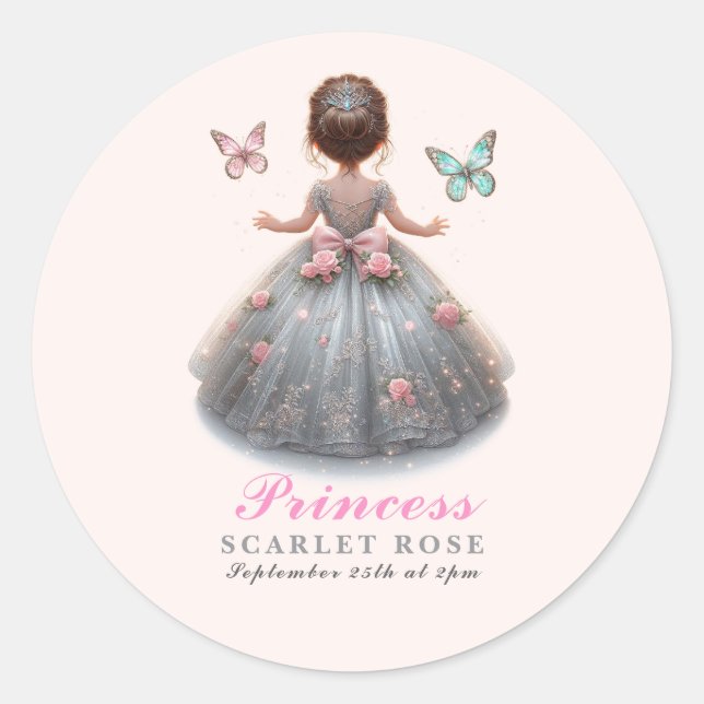Pegatina Redonda Ropa de plata rosa vestido Fairytale fiesta de cum (Anverso)