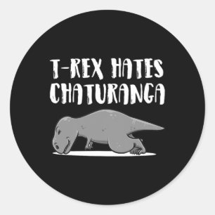 Pegatina Redonda Ropa de yoga de dinosaurio T-rex divertido regalo 