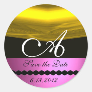 PEGATINA REDONDA ROPA FUCHSIA PURPLE GOLD MONOGRAM