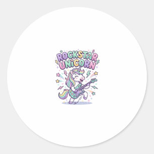 Pegatina Redonda Ropa gráfica encantadora de Unicornio Rockstar Uni